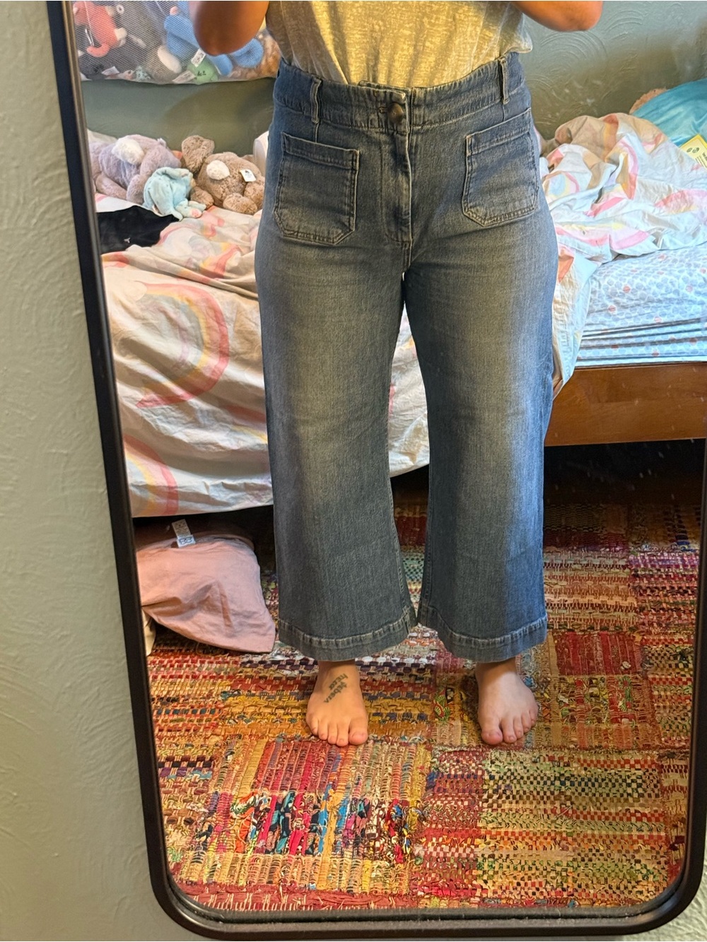 Maeve Mid-Rise Cropped Wide-Leg Jeans — Gray Wash